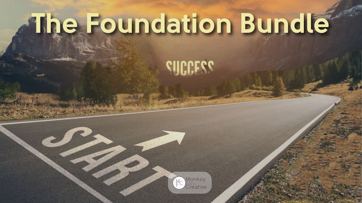 The Foundation Bundle graphic showing the road from START to SUCCESS, representing MonkeyFans Creative’s small business marketing solutions.